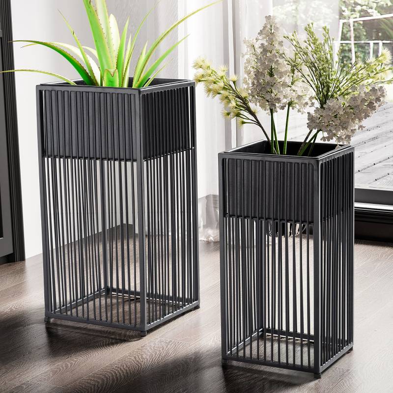 home24 Blumentopf Buhro 2er-Set 25 x 50 x 25cm Schwarz/Schwarz von home24