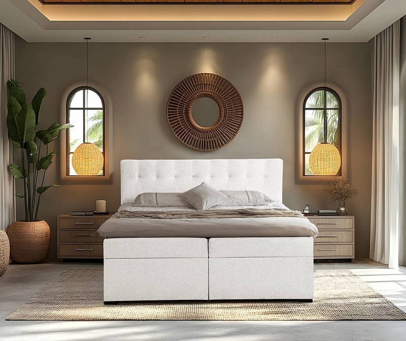 home24 Boxbett Brapa 180 x 200cm Webstoff Aranja Weiß von home24