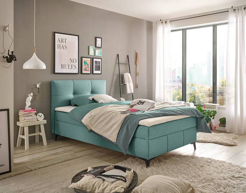 home24 Boxbett Grambit 120 x 200cm Webstoff Colbie Blau von home24
