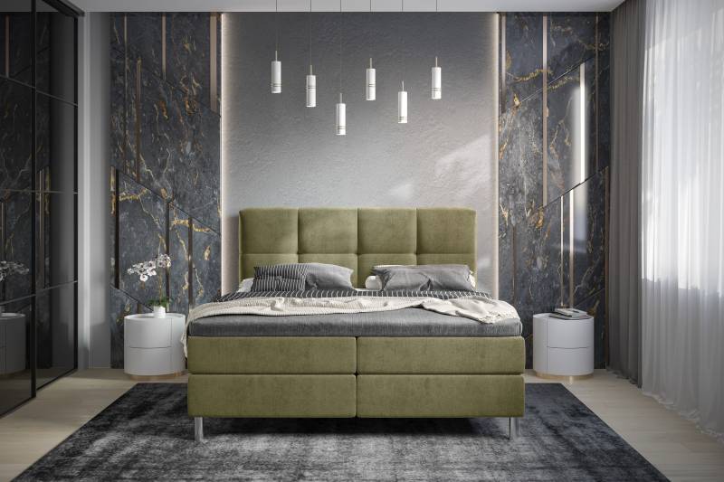 home24 Boxbett Robanna 160 x 200cm Microfaser Valeria Grün/Olivgrün Rund von home24