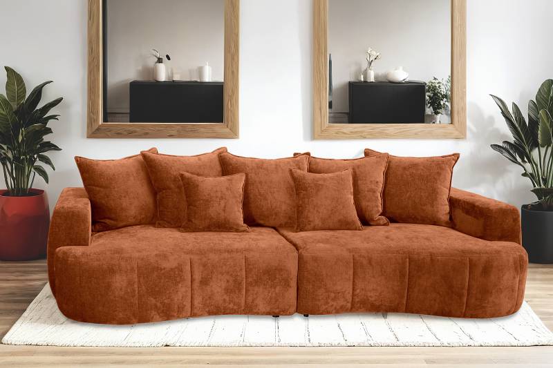 home24 Boxspring-Schlafsofa ASSOM Orange Chenille Pelagia 292 x 99 x 127cm mit Schlaffunktion Modern von home24