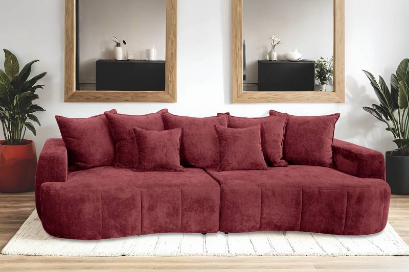 home24 Boxspring-Schlafsofa Assom Rot Chenille Pelagia 292 x 99 x 127cm mit Schlaffunktion Modern von home24