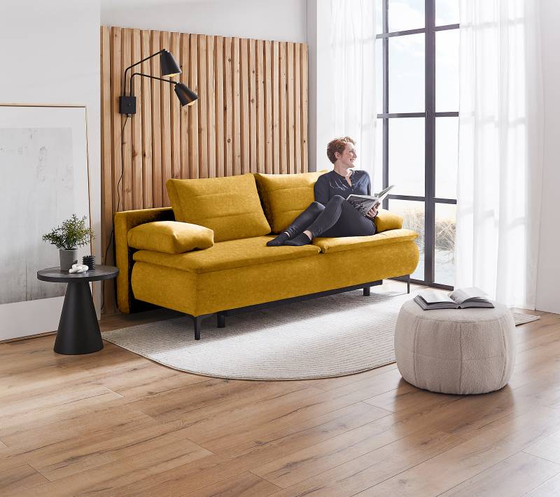 home24 Boxspring-Schlafsofa Metsa Gold Samt Wiga 204 x 93 x 100cm mit Schlaffunktion Modern von home24