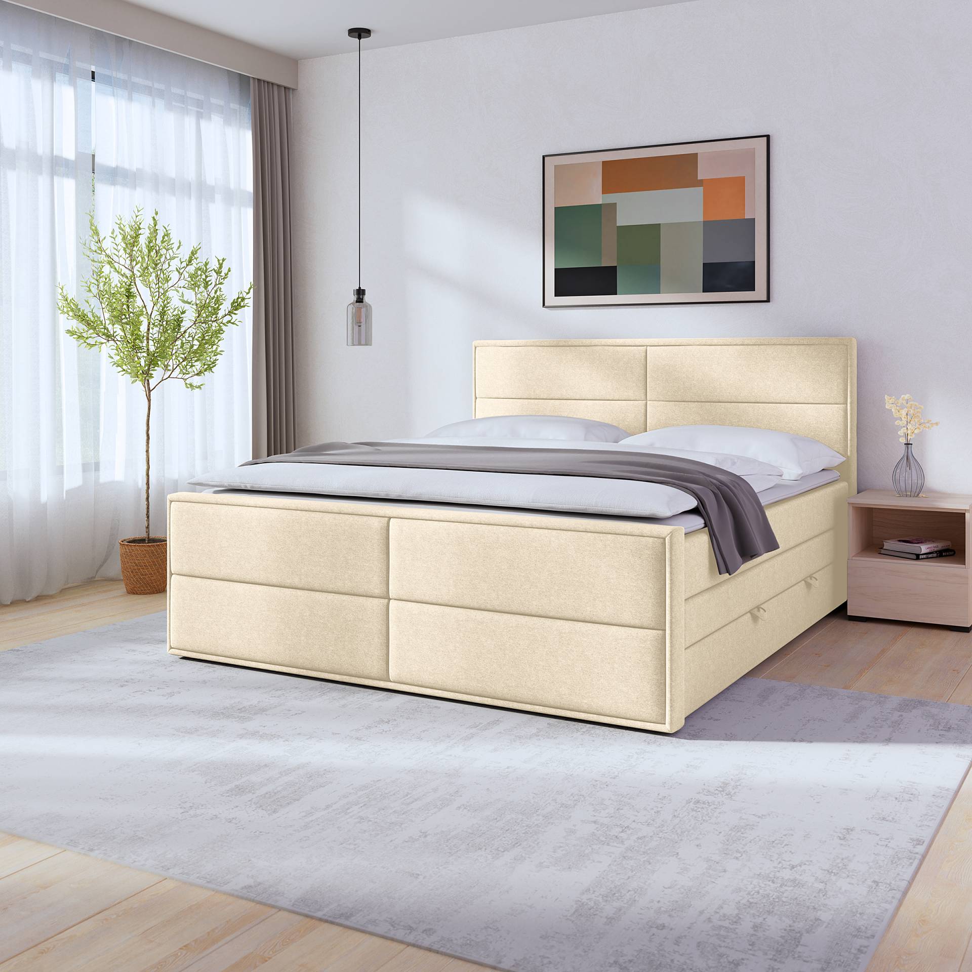 home24 Boxspringbett 120 x 200cm Webstoff Pria Beige H2 von home24