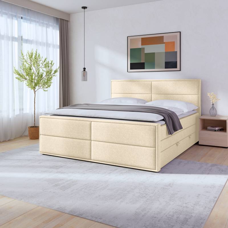 home24 Boxspringbett 120 x 200cm Webstoff Pria Beige H2 von home24
