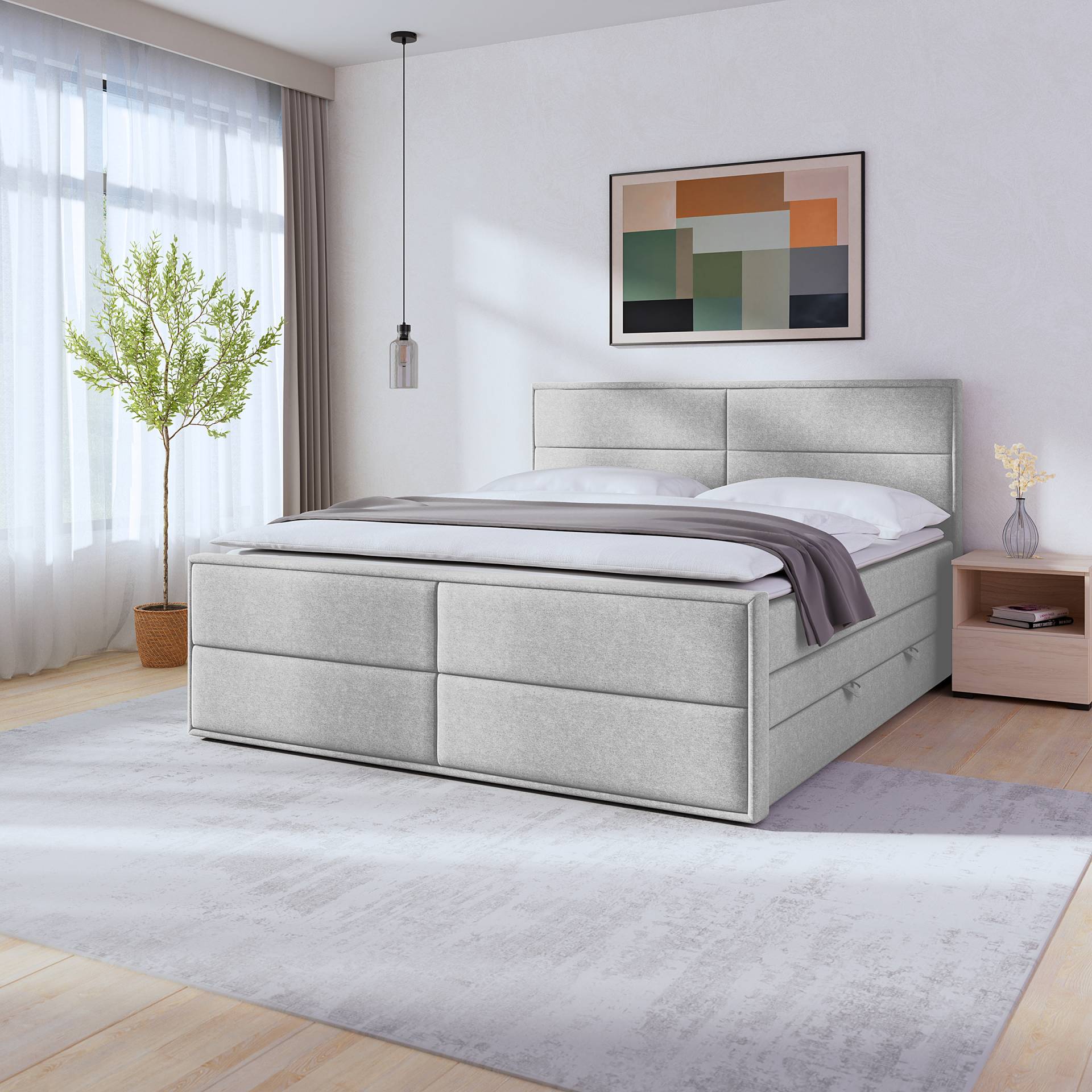 home24 Boxspringbett 120 x 200cm Webstoff Pria Grau H2 von home24