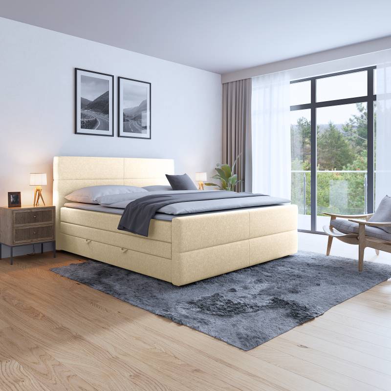 home24 Boxspringbett 180 x 200cm Webstoff Pria Beige H2 / H4 home24 Boxspringbett 180 x 200cm Webstoff Pria Beige H2 / H4 von home24