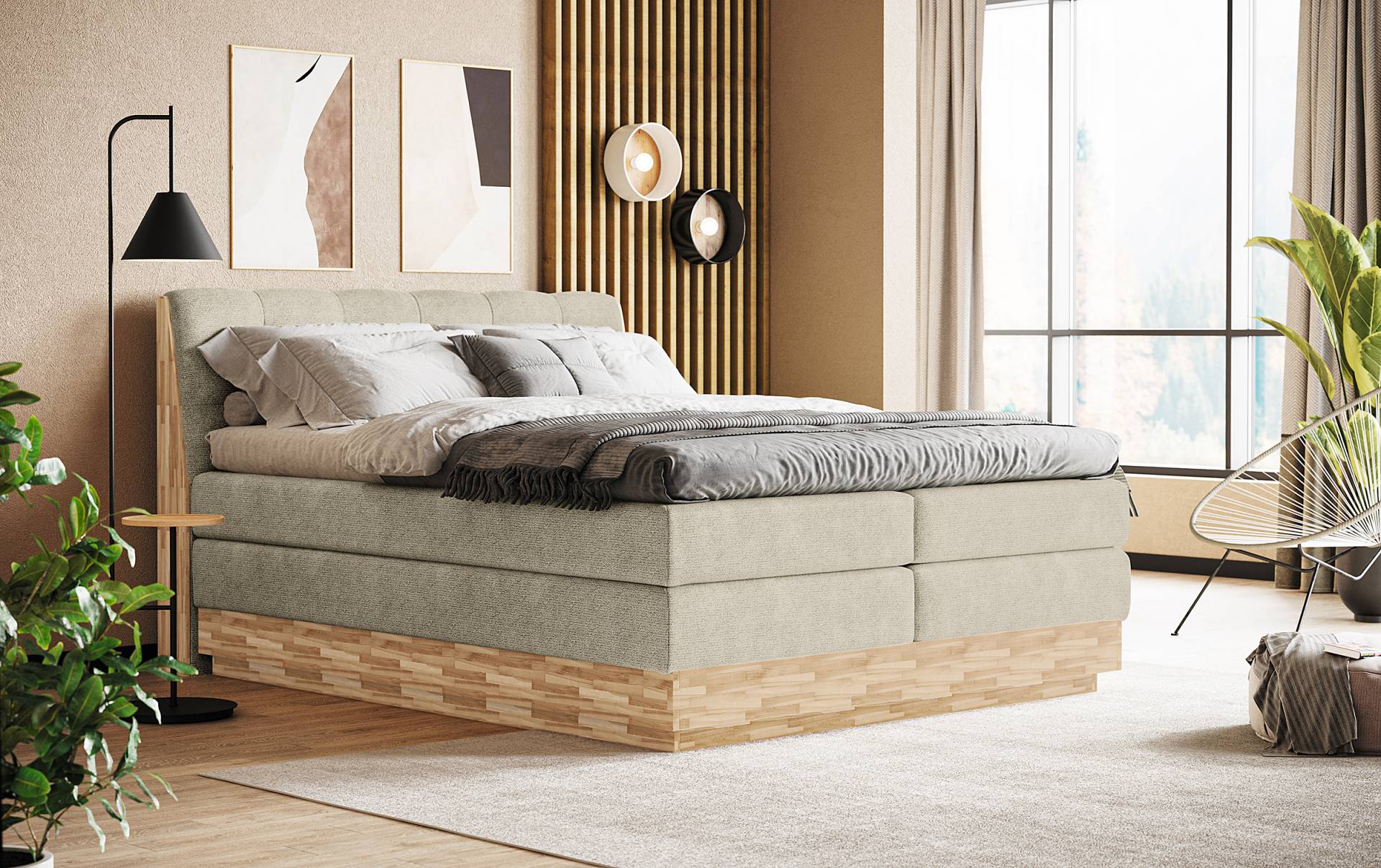 home24 Boxspringbett 200 x 200cm Flachgewebe Oria Beige H2 / H3 home24 Boxspringbett 200 x 200cm Flachgewebe Oria Beige H2 / H3 von home24