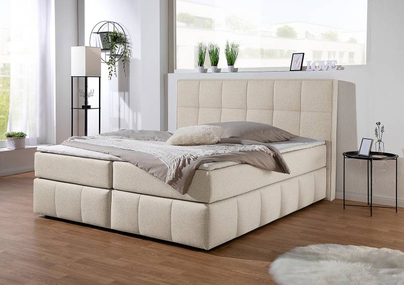home24 Boxspringbett Artosilla 160 x 200cm Flachgewebe Norana Beige H4 Tonnentaschenfederkernmatratze von home24