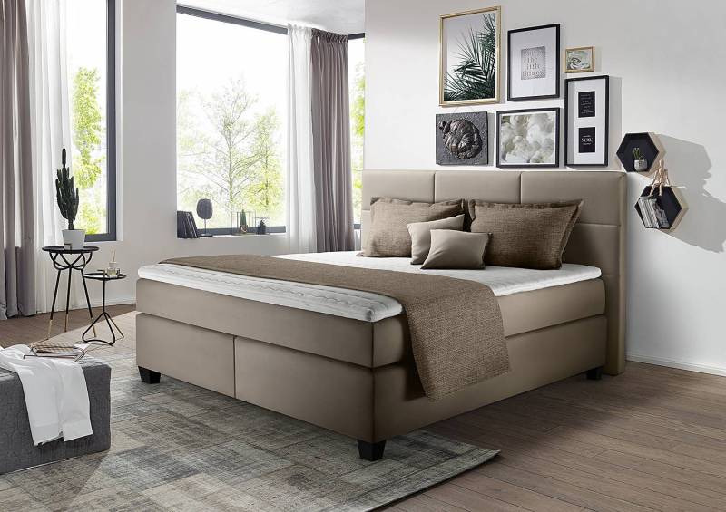 home24 Boxspringbett Athena 180 x 200cm Kunstleder Braun/Schlamm H2 von home24