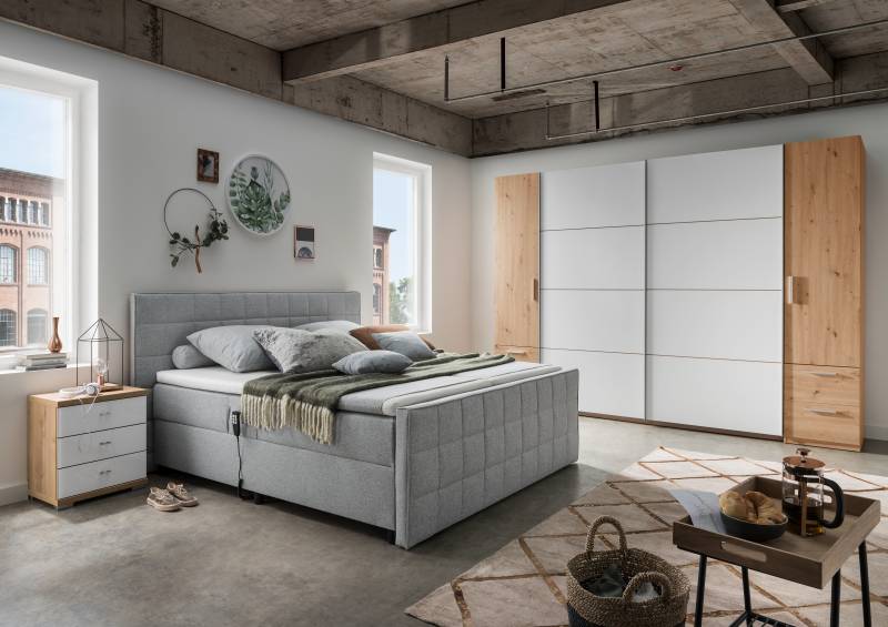 home24 Boxspringbett Badrun 180 x 200cm Webstoff Grau von home24