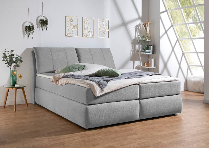 home24 Boxspringbett Barrietas 160 x 200cm Strukturstoff Cosma Grau H4 Tonnentaschenfederkernmatratze von home24