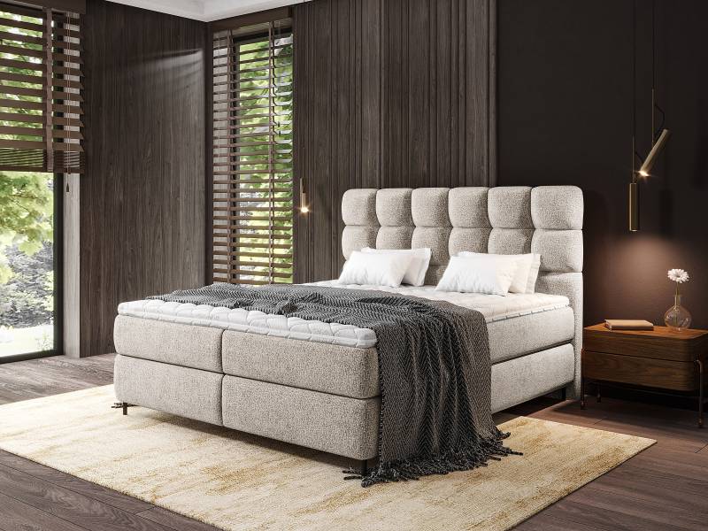 home24 Boxspringbett Cashers 180 x 200cm Chenille Tringa Grau von home24