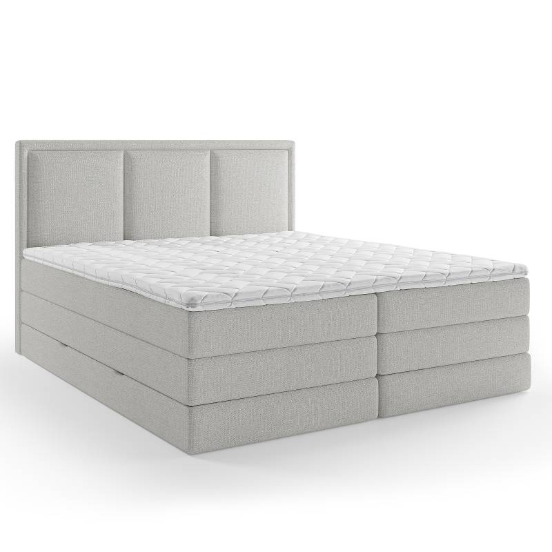 home24 Boxspringbett Coolyu 200 x 220cm Webstoff Aranja Beige Wendbar H3/H4 Kaltschaumtopper von home24
