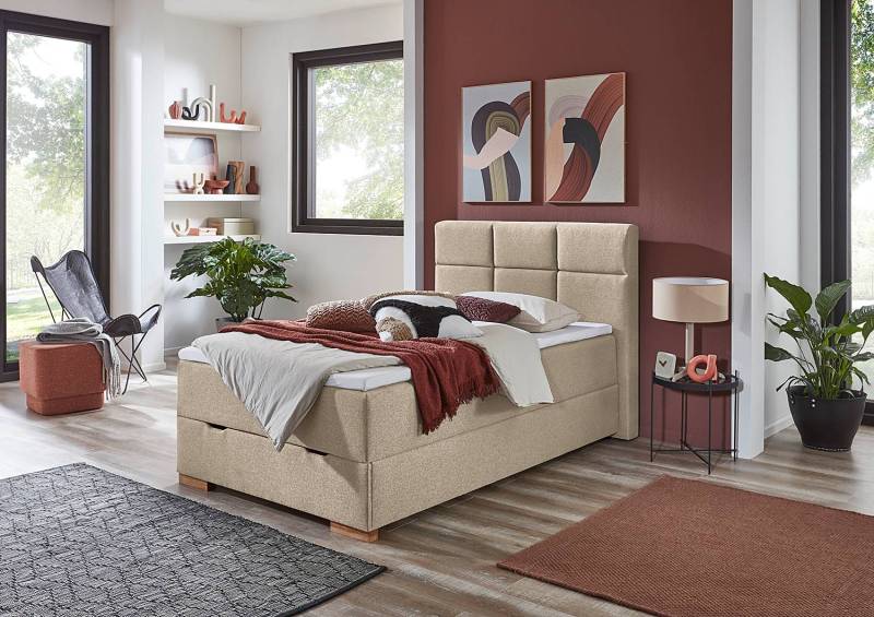 home24 Boxspringbett Lago 120 x 200cm Webstoff Asha Braun Eiche von home24