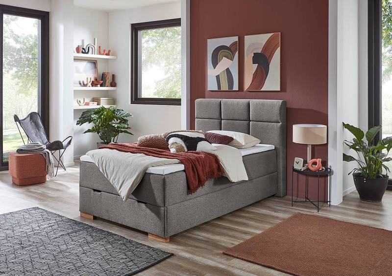 home24 Boxspringbett Lago 120 x 200cm Webstoff Asha Grau Eiche von home24