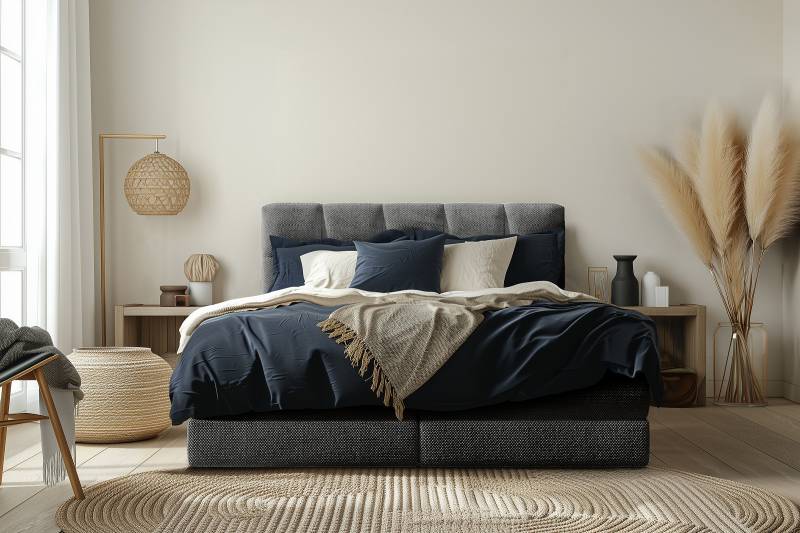 home24 Boxspringbett Leanne 140 x 200cm Strukturstoff Onka Argenté H3 / H4 von home24