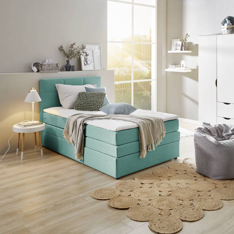 home24 Boxspringbett Padden 120 x 200cm Webstoff Voer Blau H5 von home24