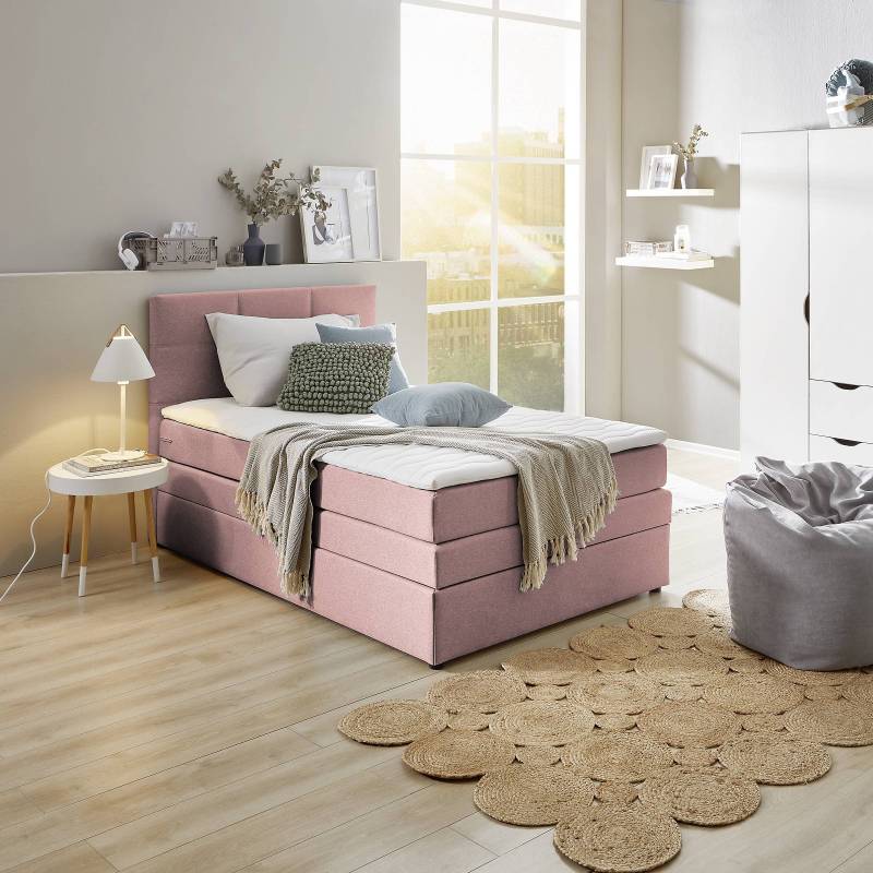 home24 Boxspringbett Padden 120 x 200cm Webstoff Voer Pink/Rot H4 von home24