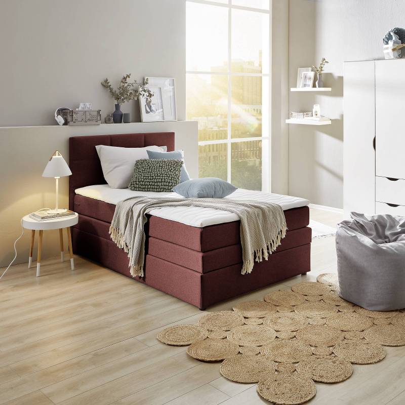 home24 Boxspringbett Padden 120 x 200cm Webstoff Voer Rot H5 von home24