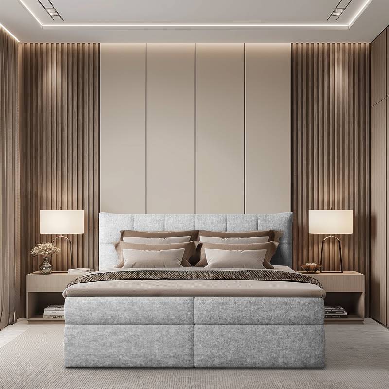 home24 Boxspringbett Primes 140 x 200cm Chenille Pelagia Grau von home24