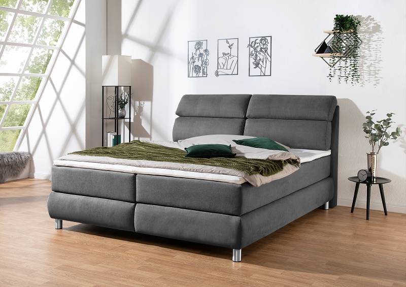 home24 Boxspringbett Santotís 180 x 200cm Microfaser Enza Grau H2 Bonellfederkernmatratze von home24