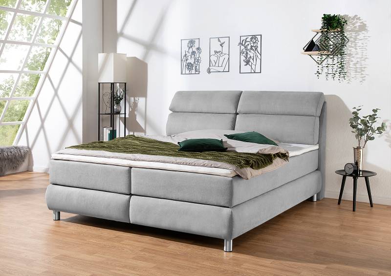 home24 Boxspringbett Santotís 180 x 200cm Microfaser Enza Grau H2 Tonnentaschenfederkernmatratze von home24