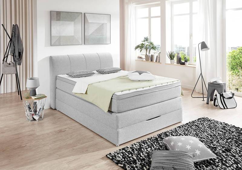 home24 Boxspringbett Sayk 120 x 200cm Mischgewebe Silber/Silber von home24