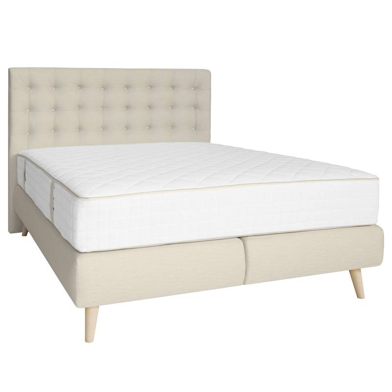 home24 Boxspringbett Shucks 120 x 200cm Webstoff Beige/Beige H3 Buche von home24