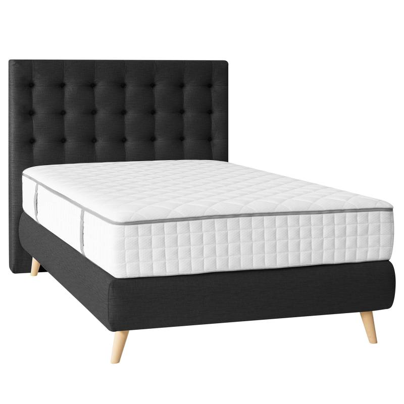home24 Boxspringbett Shucks 120 x 200cm Webstoff Grau/Dunkelgrau H2 Buche von home24