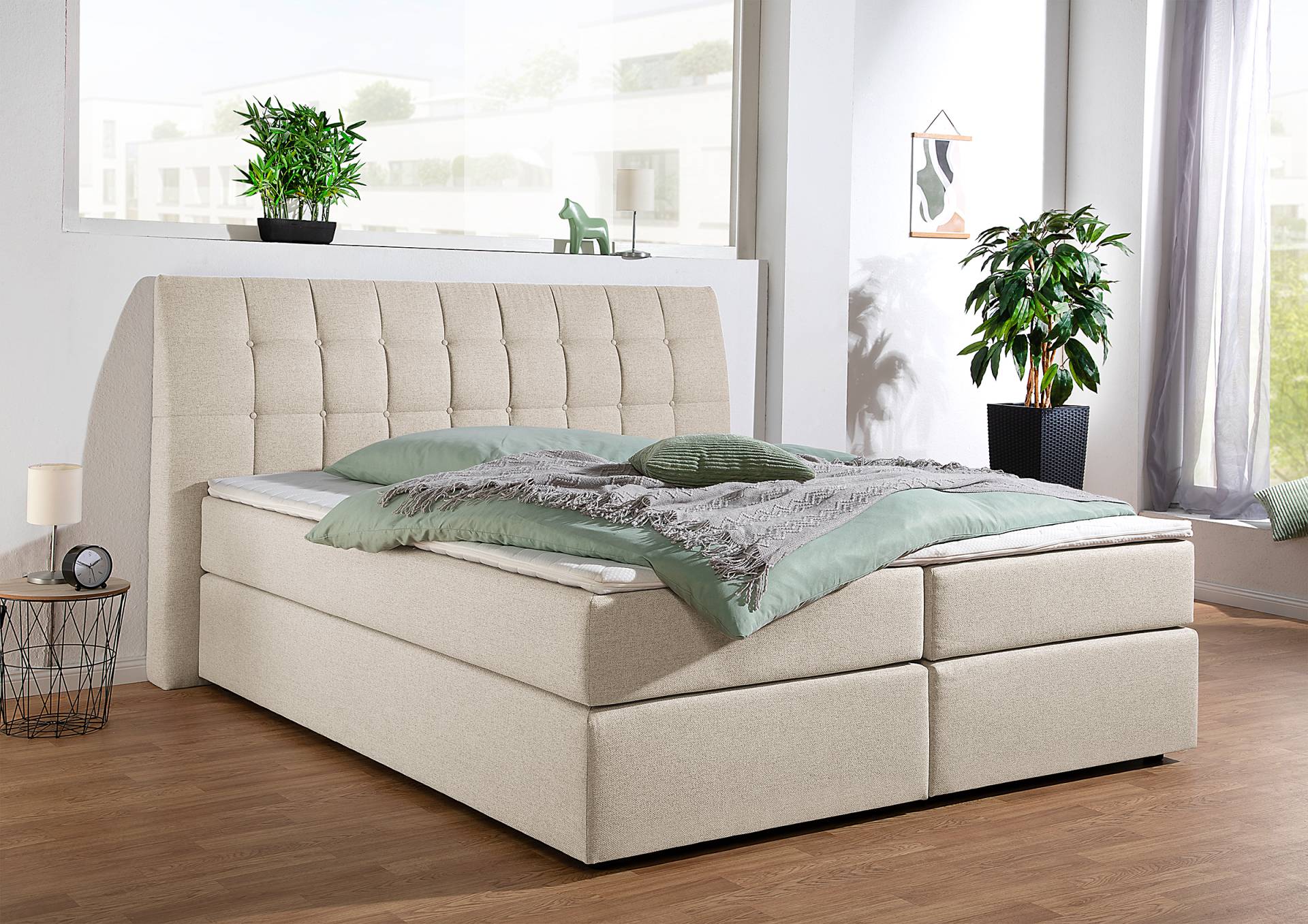 home24 Boxspringbett Valdería 180 x 200cm Flachgewebe Norana Beige H4 Tonnentaschenfederkernmatratze home24 Boxspringbett Valdería 180 x 200cm Flachgewebe Norana Beige H4 Tonnentaschenfederkernmatratze von home24