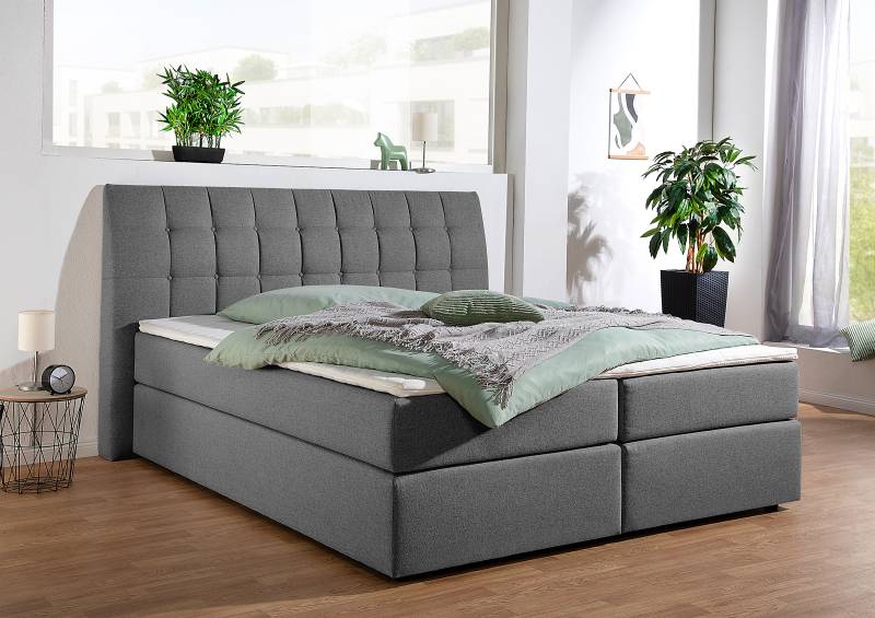 home24 Boxspringbett Valdería 200 x 200cm Flachgewebe Norana Grau H3 Tonnentaschenfederkernmatratze von home24