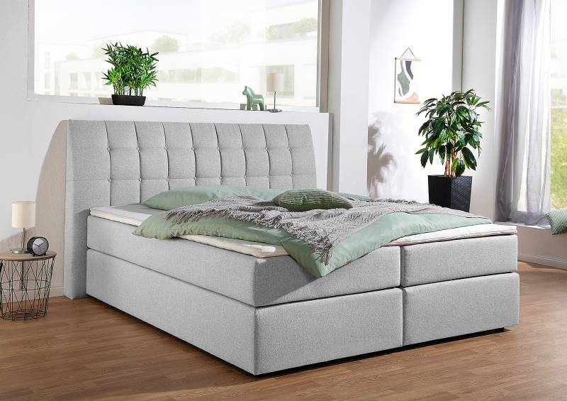 home24 Boxspringbett Valdería 200 x 200cm Flachgewebe Norana Grau H4 Tonnentaschenfederkernmatratze von home24