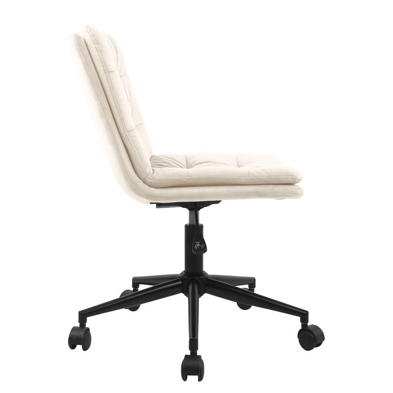 home24 Bürodrehstuhl KATINKA 42 x 83 x 45cm Samt Henja: Creme Weiß von home24