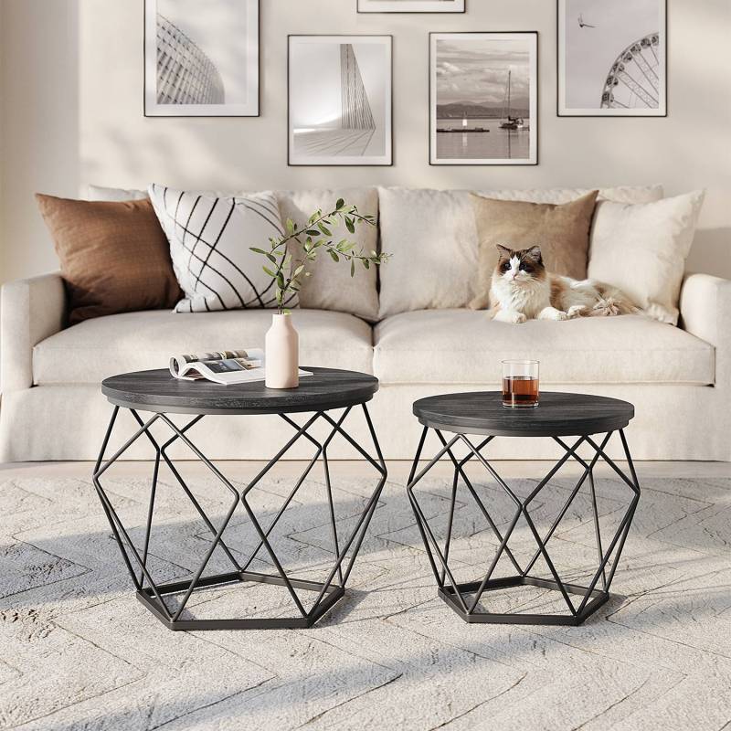 home24 Couchtisch 60 cm 2er-Set 60 x 45 x 60cm Beige/Schwarz von home24