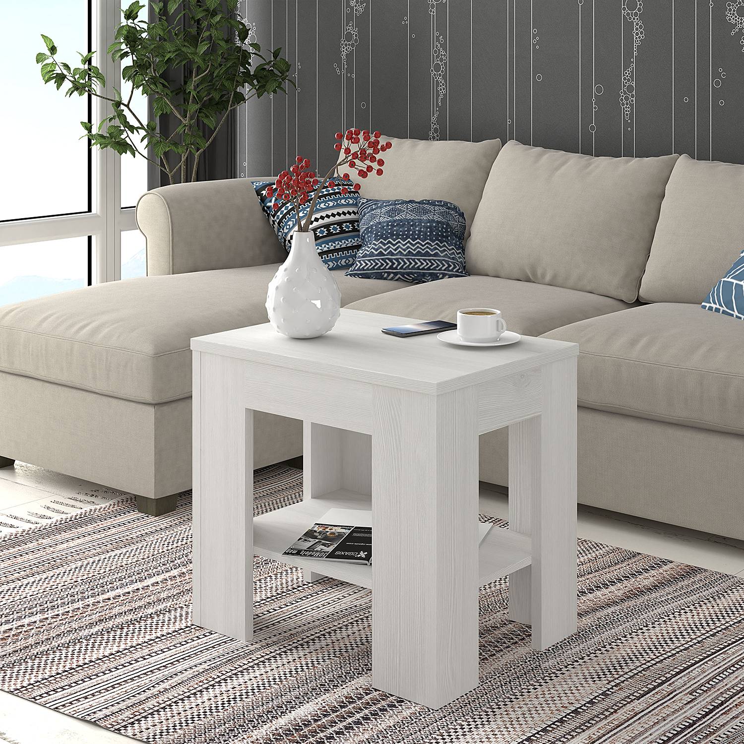 home24 Couchtisch 60 cm 60 x 56 x 44cm Weiß/Eiche Weiß Dekor home24 Couchtisch 60 cm 60 x 56 x 44cm Weiß/Eiche Weiß Dekor von home24