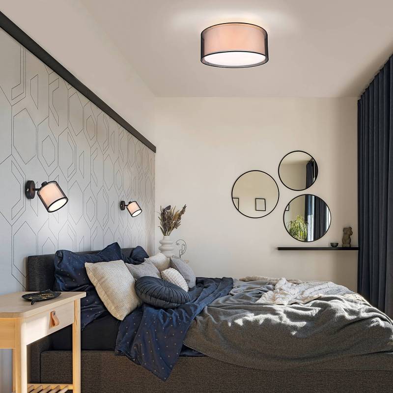 home24 Deckenleuchte 13 x 20 x 19cm Schwarz 1 Webstoff E14 von home24