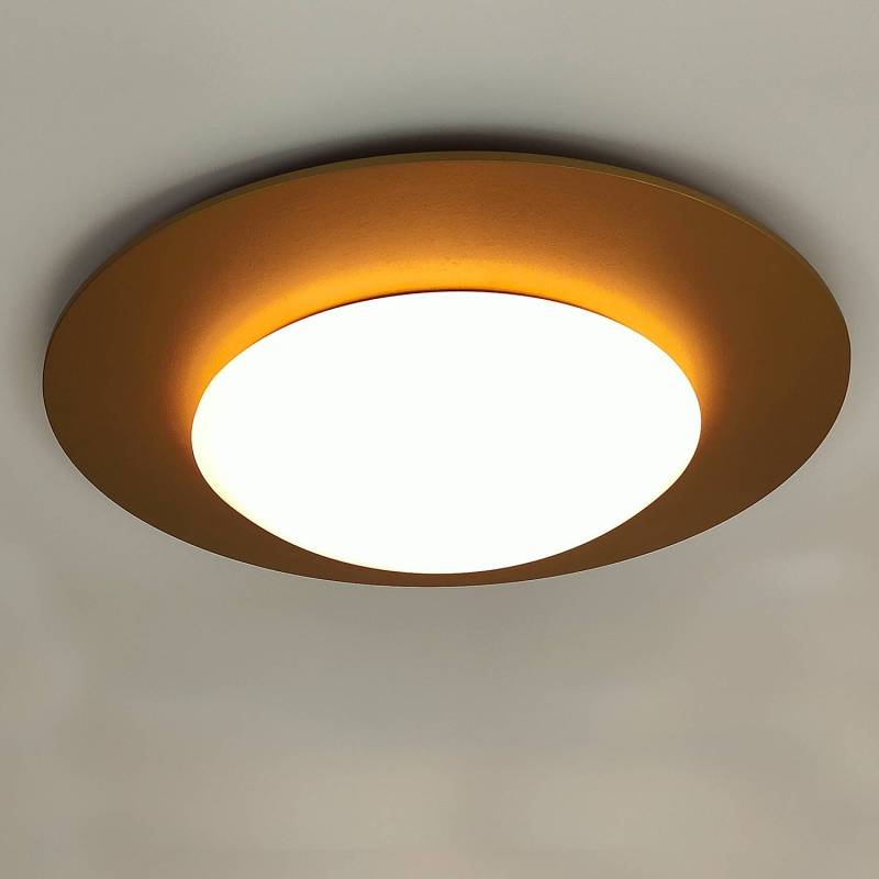 home24 Deckenleuchte Saturn Gold/Gold Holzwerkstoff, lackiert Polycarbonat 53 x 10 x 53cm von home24
