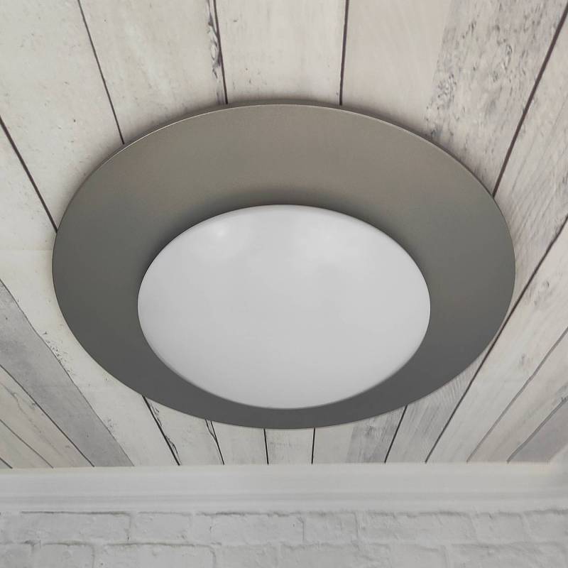 home24 Deckenleuchte Saturn Silber/Silber Holzwerkstoff, lackiert Polycarbonat 53 x 10 x 53cm von home24
