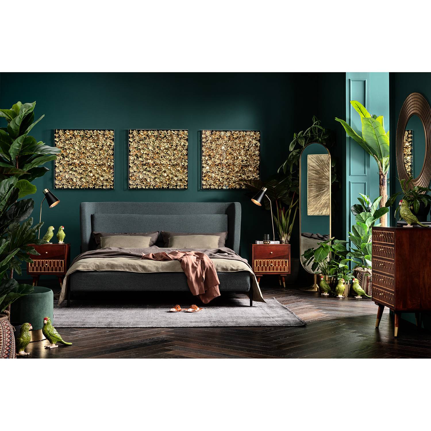 home24 Deko Rahmen Gold Flower Leinen Gold 80 x 80 x 5cm von home24