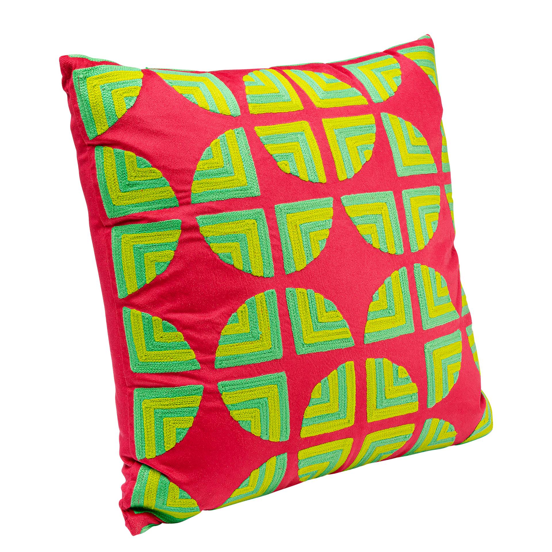 home24 Dekokissen Pieces Pink/Grün/Pink 45 x 45 x 25cm Polyester/Samt von home24