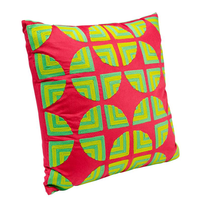 home24 Dekokissen Pieces Pink/Grün/Pink 45 x 45 x 25cm Polyester/Samt von home24