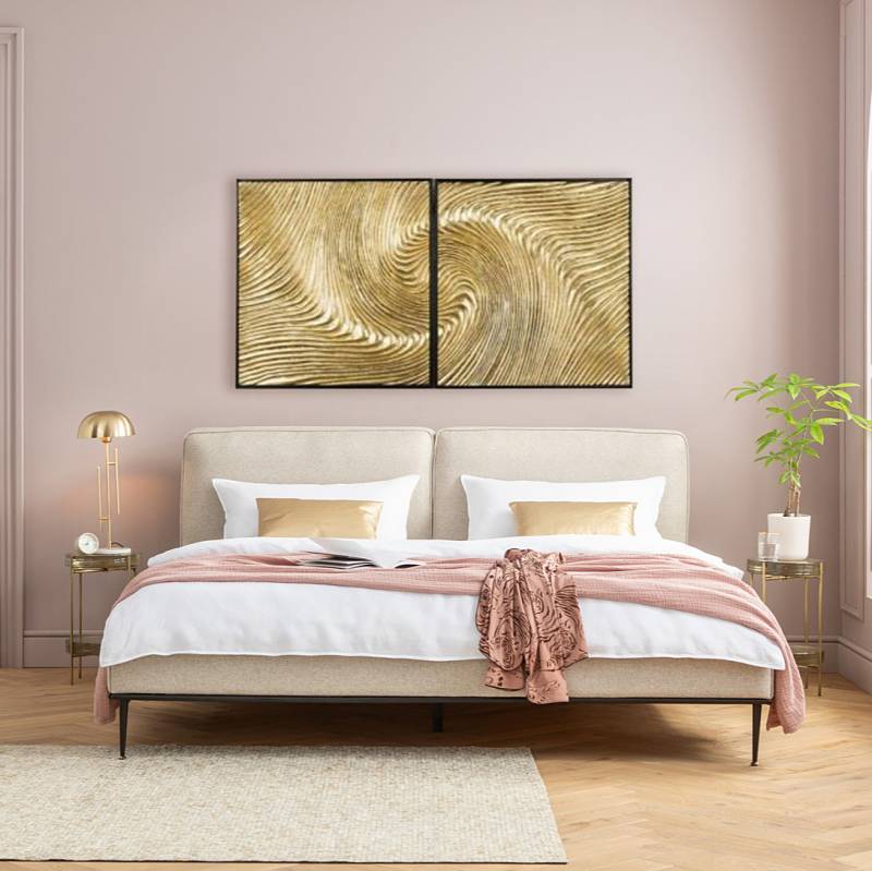 home24 Dekopanel Wave Rückwand: mitteldichte Faserplatte lackiert, Rahmen: Pinie Massivholz lackiert und Front Gold/Schwarz/Gold 120 x 60 x 4cm von home24
