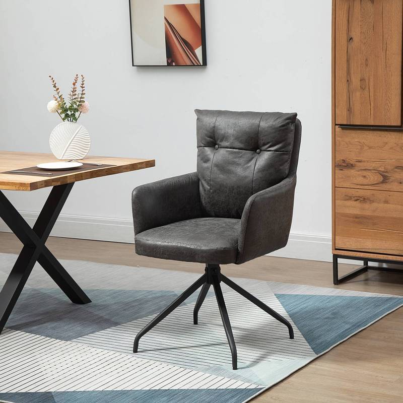 home24 Drehbarer Armlehnenstuhl Avatui 2er-Set 60 x 95 x 67cm Grau/Dunkelgrau von home24