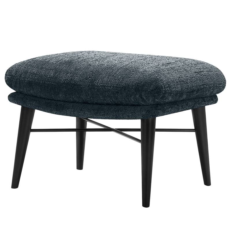 home24 Drehsessel AMORO Blau Chenille Skady mit Hocker 77 x 94 x 83cm von home24