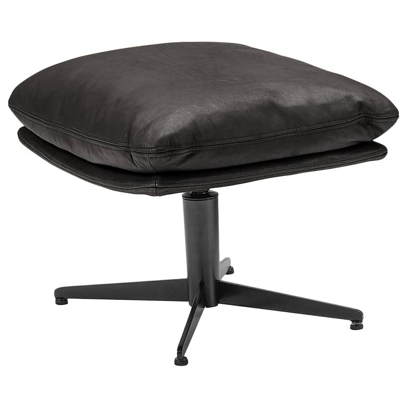 home24 Drehsessel AMORO Schwarz Echtleder Anila mit Hocker 77 x 94 x 83cm von home24
