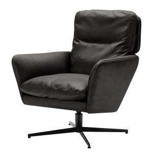 home24 Drehsessel AMORO Schwarz Echtleder Anila ohne Hocker 77 x 94 x 83cm von home24