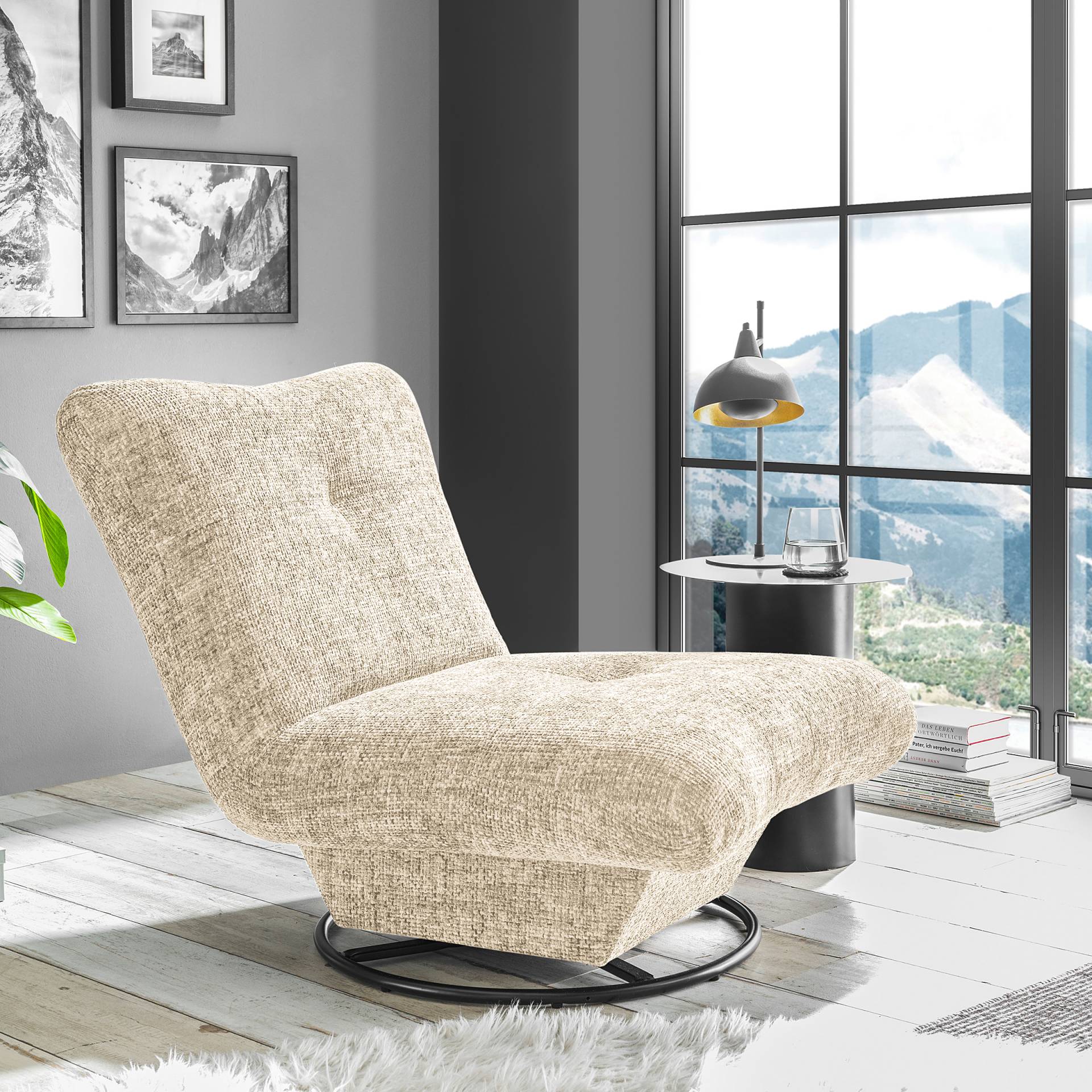 home24 Drehsessel COORONG Beige Strukturstoff Teelka 96 x 75 x 93cm von home24