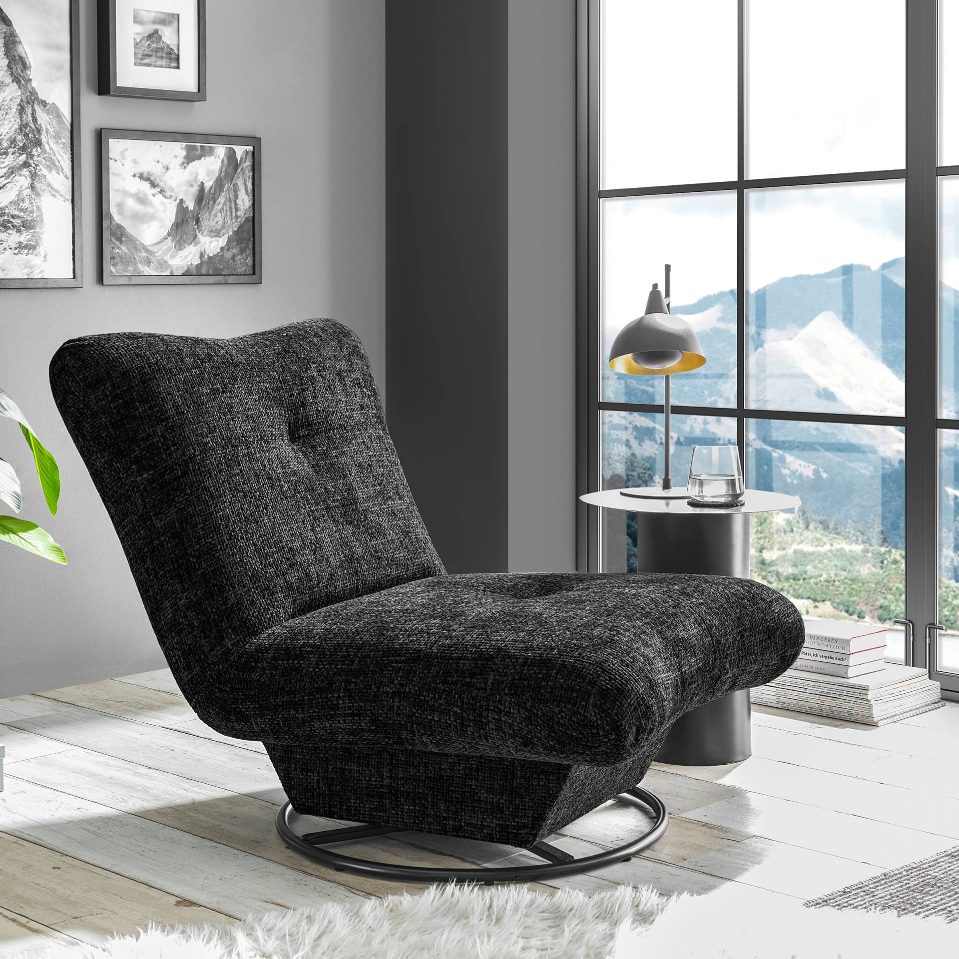 home24 Drehsessel COORONG Schwarz/Grau Strukturstoff Teelka 96 x 75 x 93cm von home24