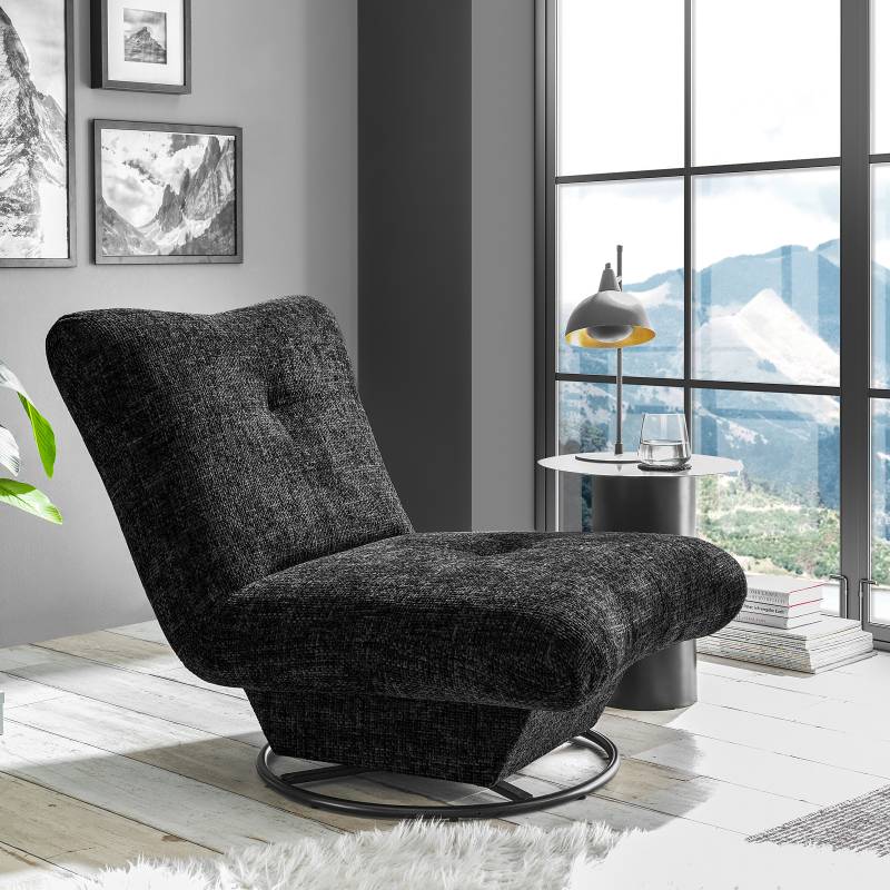 home24 Drehsessel COORONG Schwarz/Grau Strukturstoff Teelka 96 x 75 x 93cm von home24